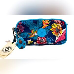 Kipling Chap Pen Case Makeup Accessory Pouch Polyester Exotic Leaves